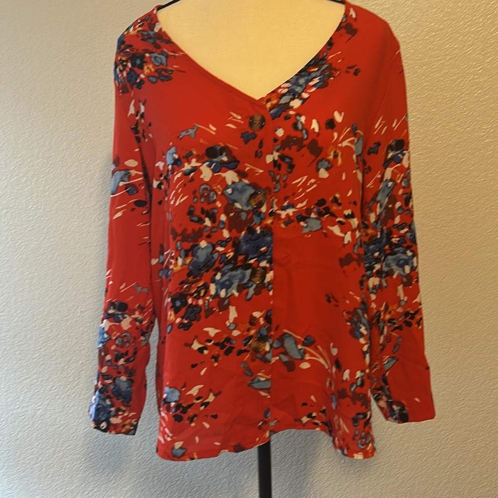 Women’s red abstract floral blouse